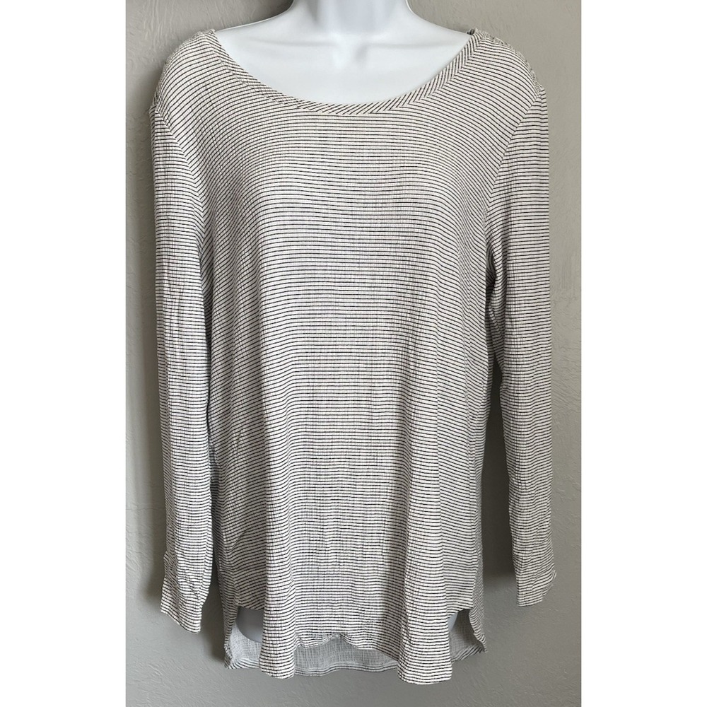 LAUREN CONRAD LC Blouse Shirt Top Womens Large White Black Stripes Long Sleeve